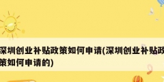 深圳創(chuàng)業(yè)補貼政策如何申請(深圳創(chuàng)業(yè)補貼政策如何申請的)